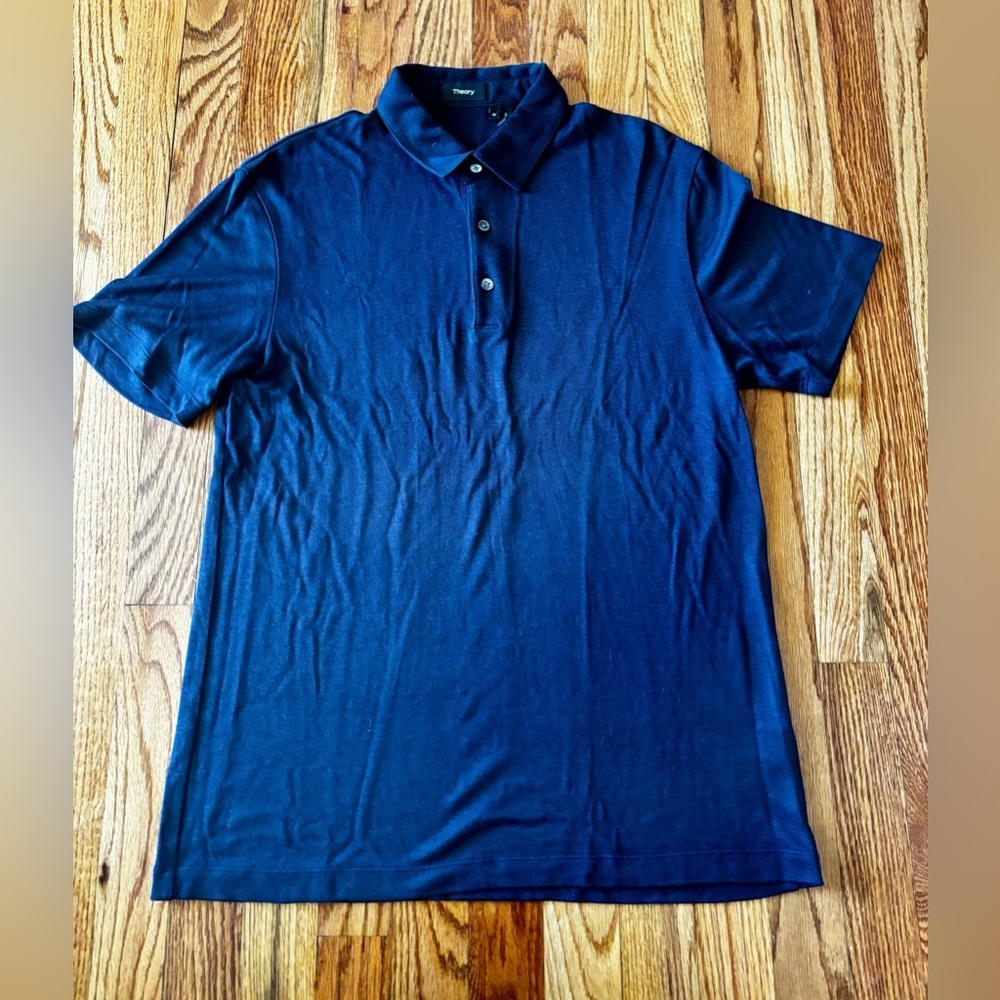 Theory Men's Bron C_Anemone Navy Blue Short-Sleeve Modal Shirt